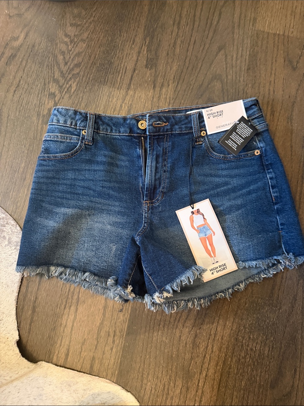 Universal Thread Dark Blue High-Rise Frayed Hem Jean Shorts